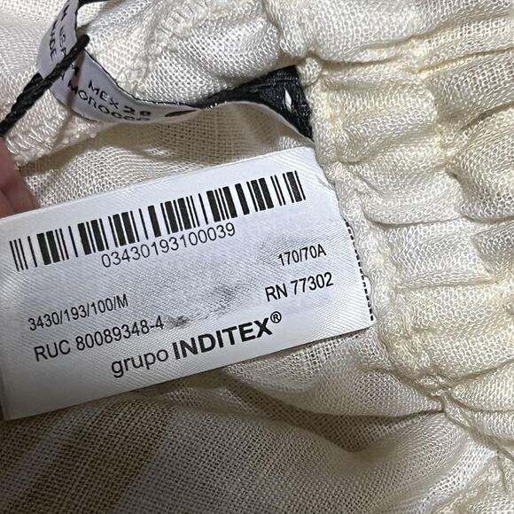 ZARA Shorts Womens Medium White Yellow Leaf Print Drawstring Art 3430-193-100 - Picture 6 of 6